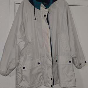 Vintage Pacific Trail Rain Jacket Blue Off-White with Hood